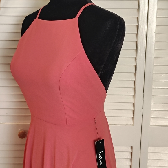 Lulu's Halter-Neck Pink Maxi Prom Dress - Picture 8 of 12
